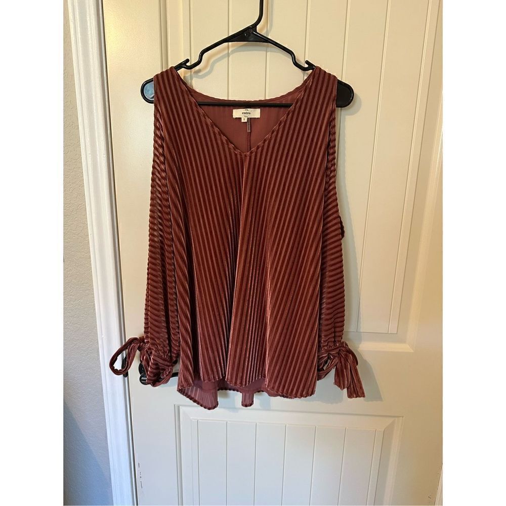 Entro Pink Velvet Cold Shoulder Blouse With Tie Detail - Size Small - T8046
